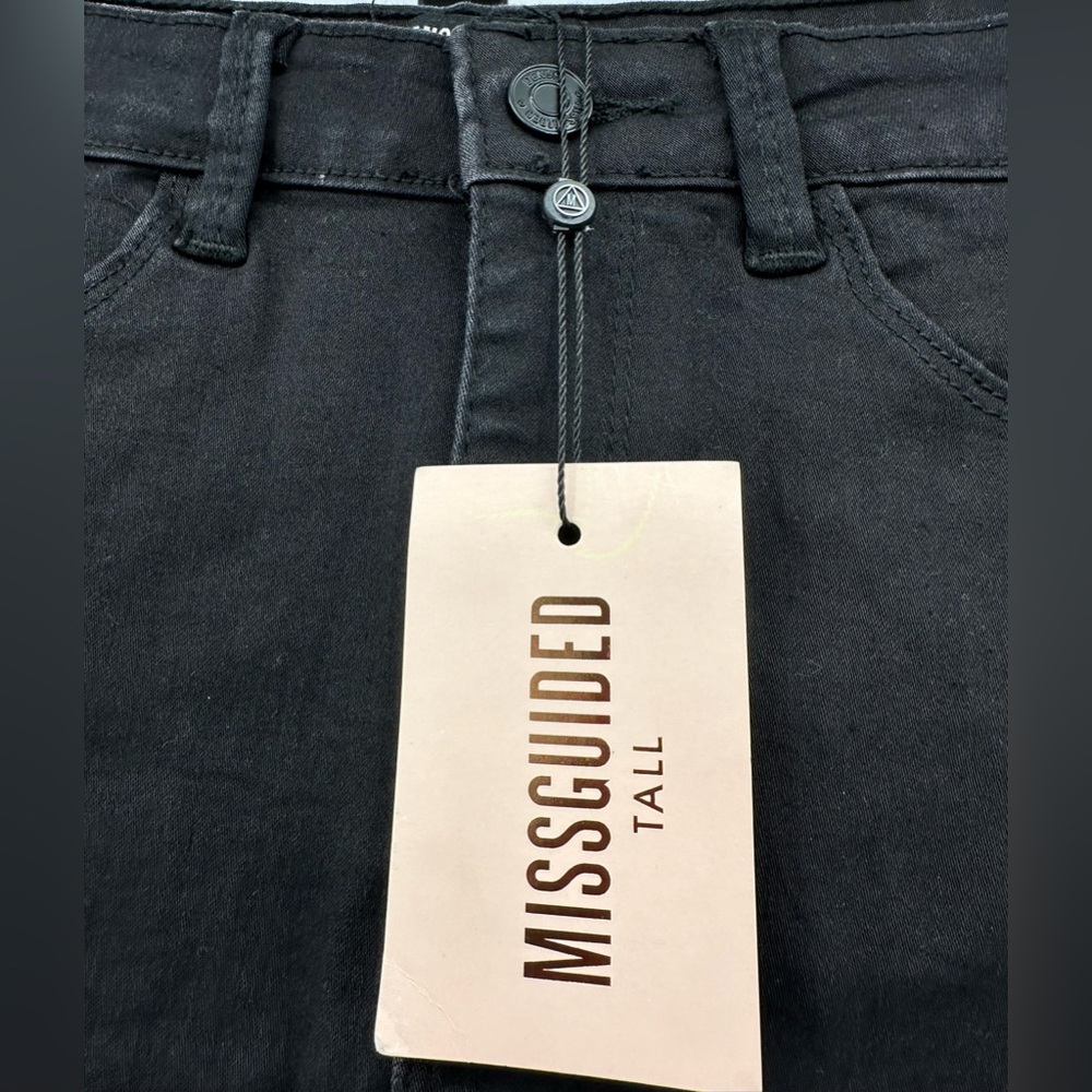 Missguided Women’s Size 4 TALL Black Denim Super Stretch Mini Skirt NWT 5-Pocket - Picture 2 of 9